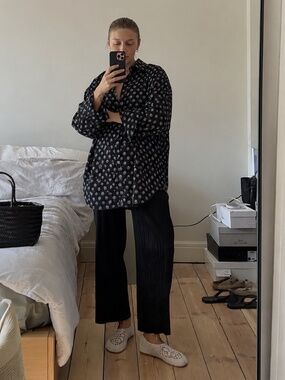 Vintage Abstract Button Down Blouse Size XL Black Oversized Baggy